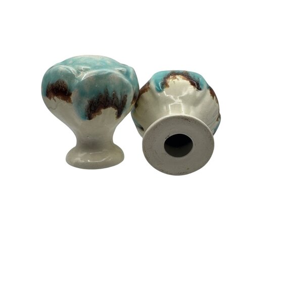 Vintage Ceramic Salt & Pepper Shakers With Blue & Brown Drip Glaze Design - Picture 4 of 4